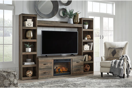 Trinell Brown 4-Piece Entertainment Center with Electric Fireplace
