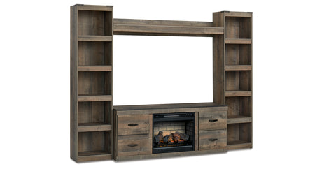 Trinell Brown 4-Piece Entertainment Center with Electric Fireplace from Ashley - Luna Furniture
