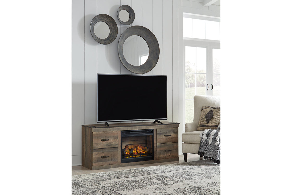 Trinell Brown TV Stand with Electric Fireplace from Ashley - Luna Furniture