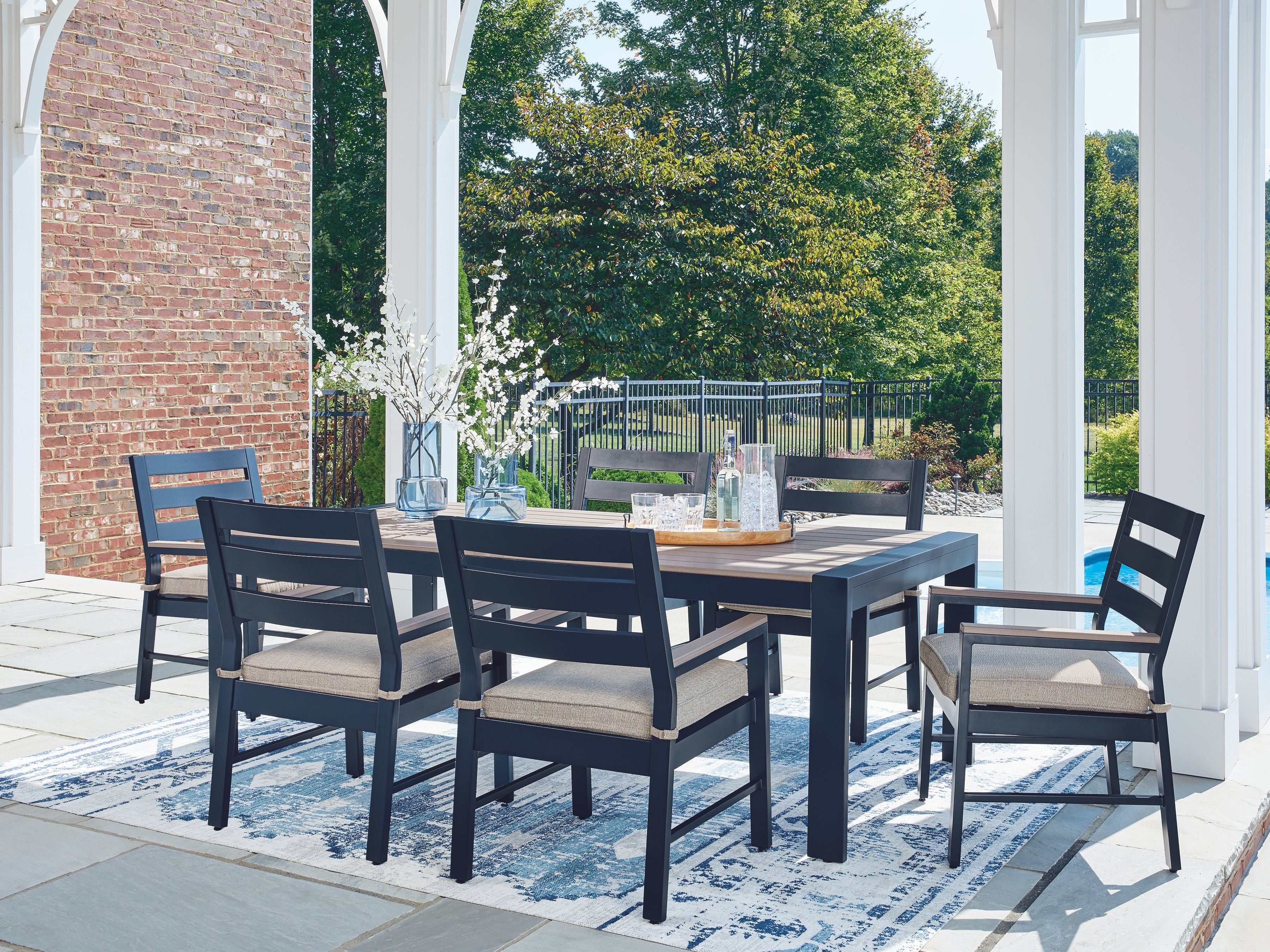 Ashley East Beach Outdoor Dining Table and 6 Chairs in Navy Blue
