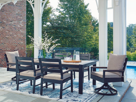East Beach Outdoor Dining Table and 6 Chairs in Navy Blue/Driftwood from Ashley - Luna Furniture