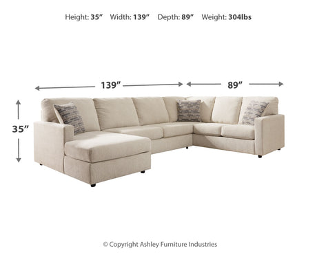 Edenfield Linen 3-Piece Sectional with Ottoman from Ashley - Luna Furniture