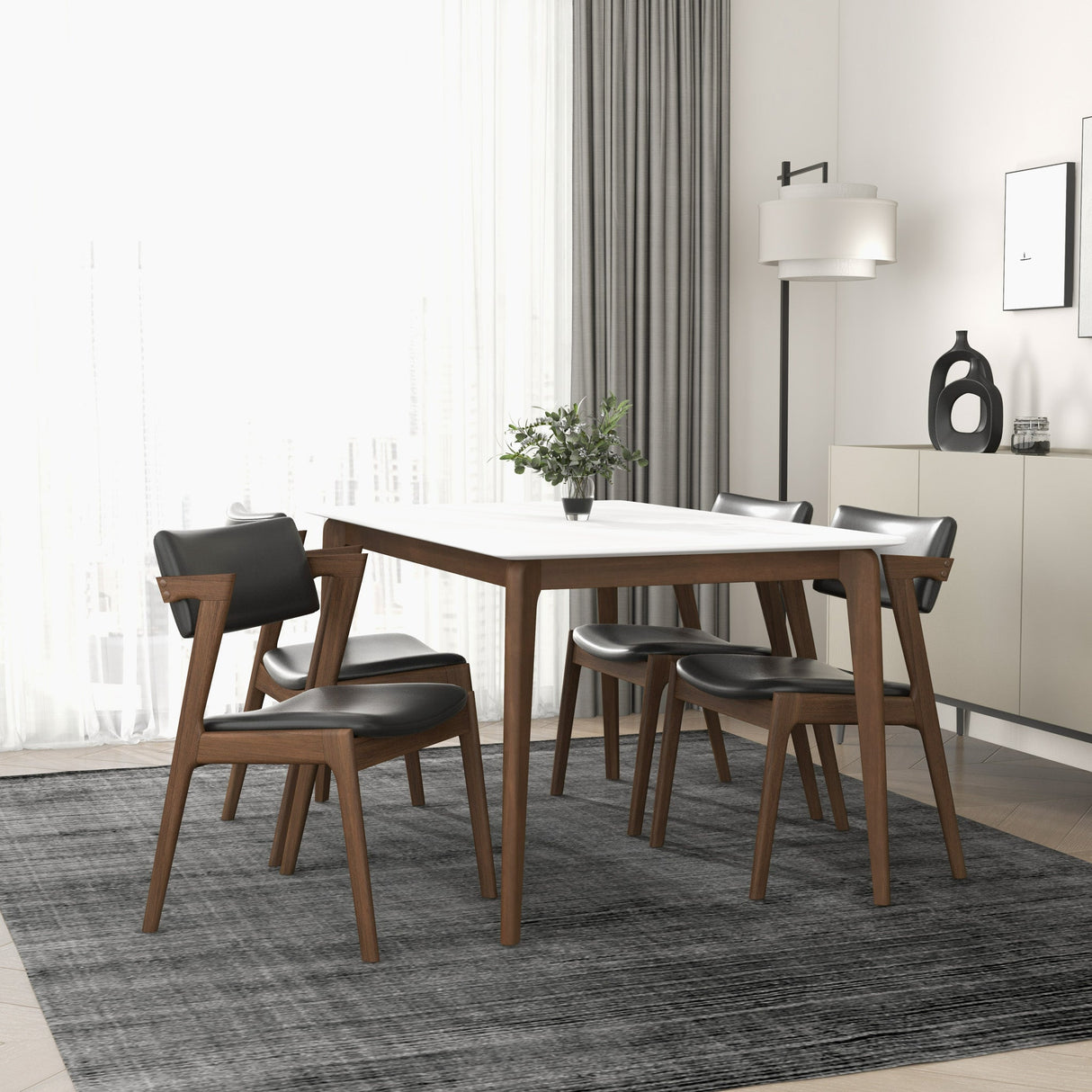 Edwin Mid Century Modern Black Vegan Leather Dining Chair (Set Of 2) from Ashcroft Furniture - Luna Furniture