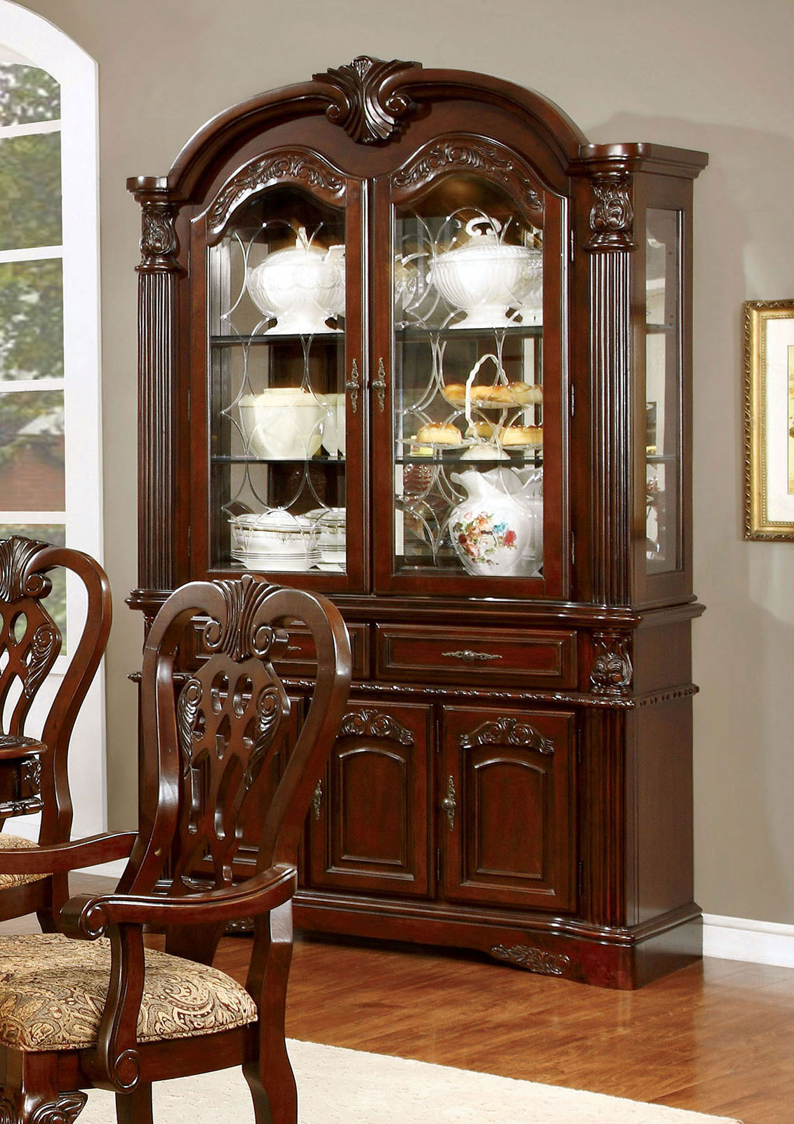 Elana Brown Cherry Hutch & Buffet from Furniture of America - Luna Furniture