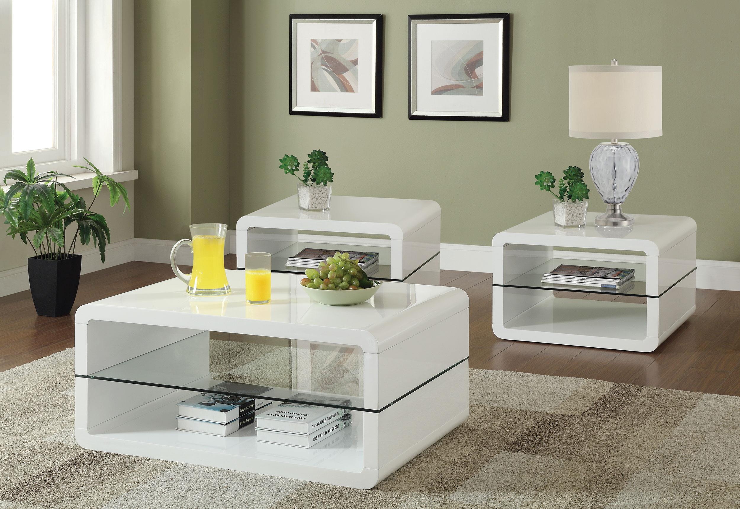 Elana White 3-Piece High Gloss Coffee and End Table Set – Luna