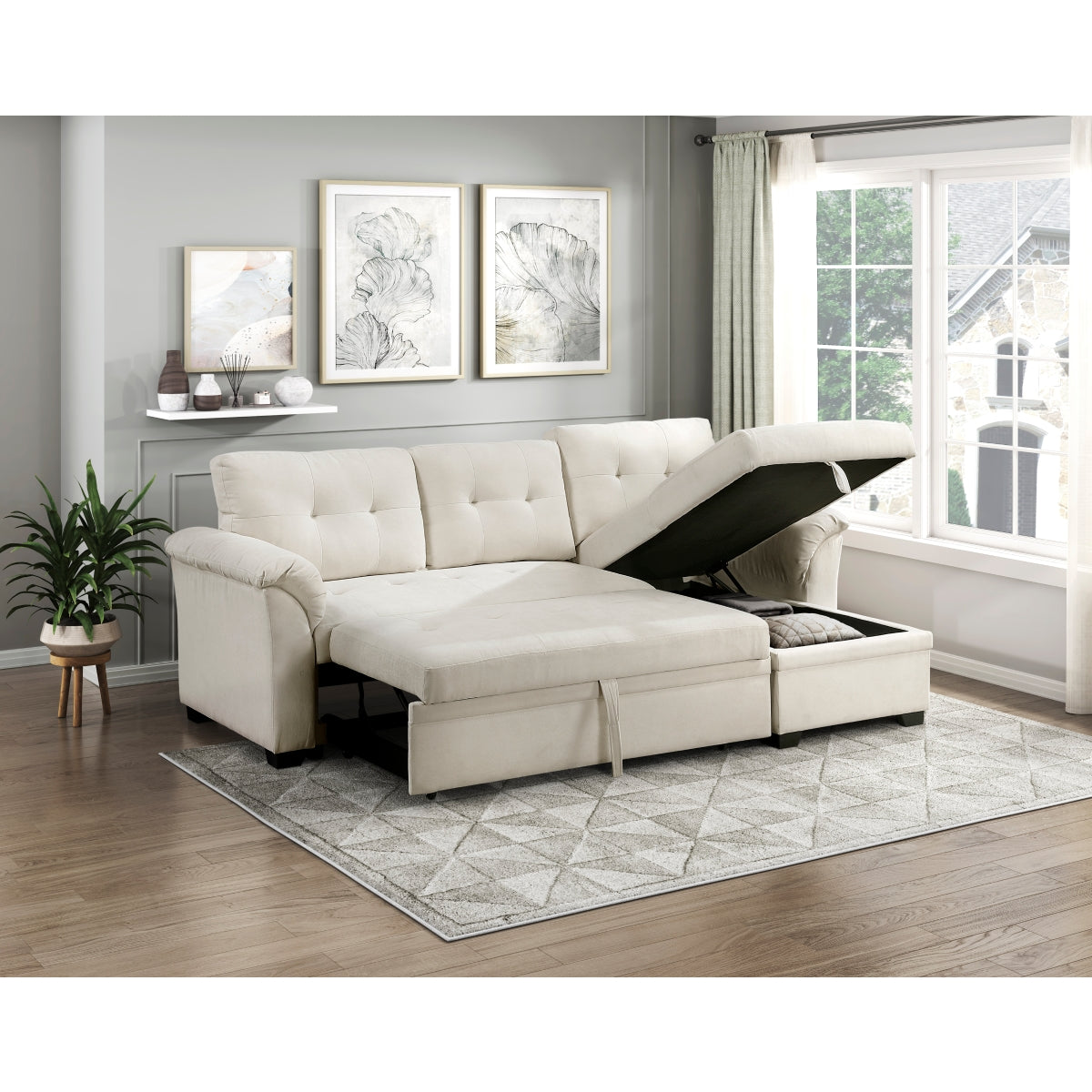 Elara Beige 2-Piece Reversible LAF Sectional with Hidden Storage and Pull-out Bed from Homelegance - Luna Furniture