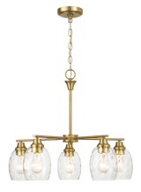 Elegance Five Lights Linear Arms with Golden Brass Finish Chain Chandelier 24"W × 8.5"H with Clear Water Glass from Midinmod - Luna Furniture