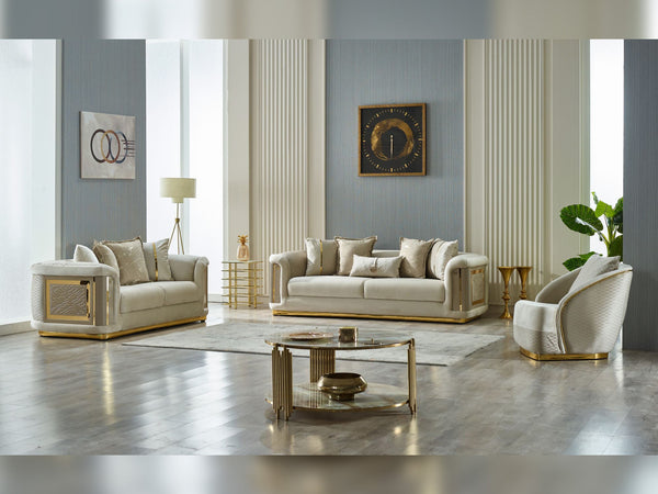 Elegance 3-pieces (Sofa & Loveseat & Chair) Livingroom Set in Cream