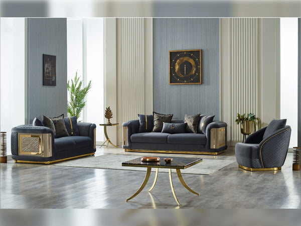 Elegance 3-pieces (Sofa & Loveseat & Chair) Livingroom Set in Dark Grey