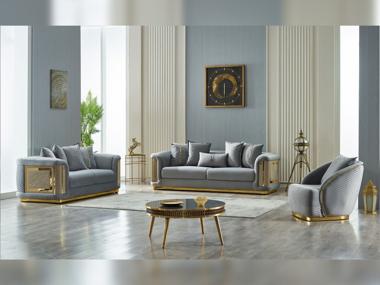 Elegance 3-pieces (Sofa & Loveseat & Chair) Livingroom Set in Light Grey from Furnia - Luna Furniture