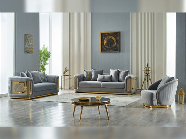 Elegance 3-pieces (Sofa & Loveseat & Chair) Livingroom Set in Light Grey