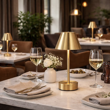 Elegance Plated Brass Rechargeable LED Table Lamp from Ashcroft Furniture - Luna Furniture