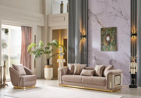 Elegance Stationary Sofa in Beige from Furnia - Luna Furniture