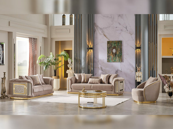 Elegance 3-pieces (Sofa & Loveseat & Chair) Livingroom Set in Beige