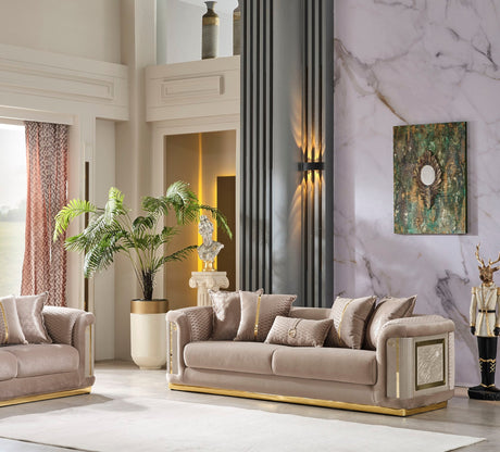 Elegance Stationary Sofa in Beige from Furnia - Luna Furniture