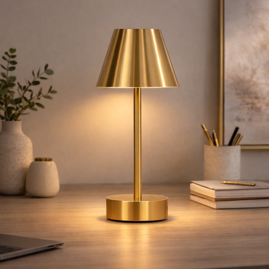 Elegance Plated Brass Rechargeable LED Table Lamp from Ashcroft Furniture - Luna Furniture
