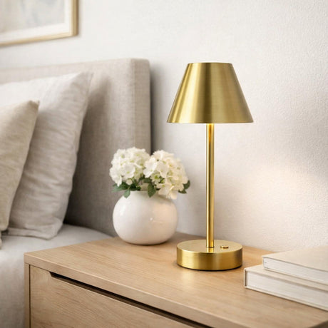 Elegance Plated Brass Rechargeable LED Table Lamp from Ashcroft Furniture - Luna Furniture