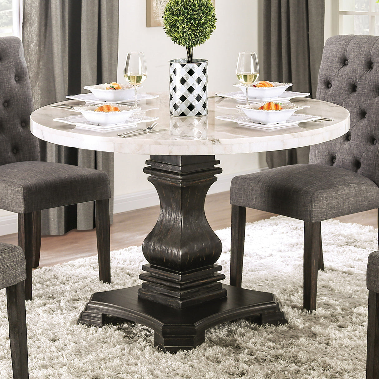 Elfredo White/Antique Black Round Dining Table from Furniture of America - Luna Furniture