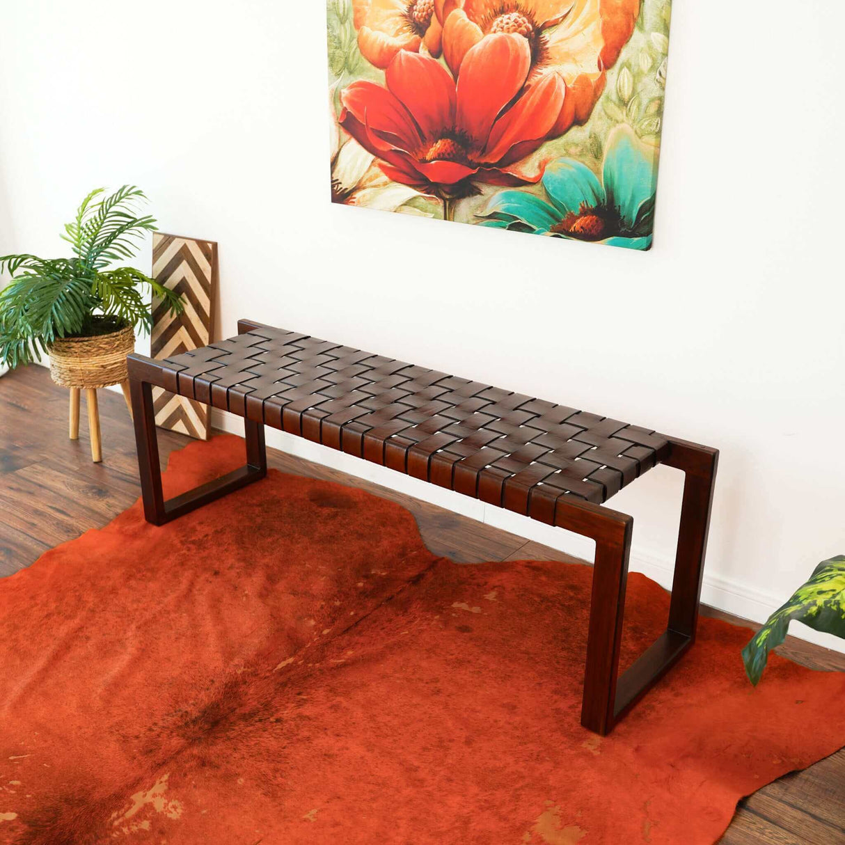 Christina Tan Leather Bench from Midinmod - Luna Furniture