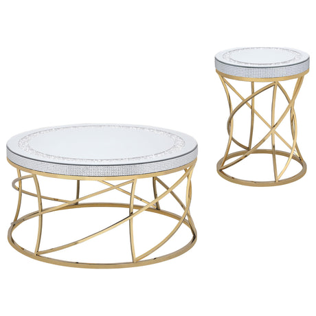 Elise Gold 2-Piece Round Mirror Top Coffee and End Table Set from Coaster - Luna Furniture
