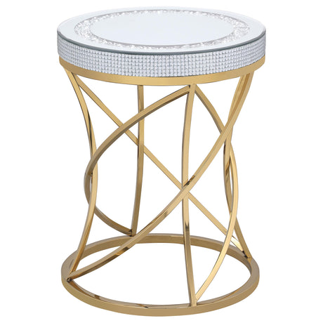 Elise Gold Round Mirror Top Stainless Steel End Table from Coaster - Luna Furniture