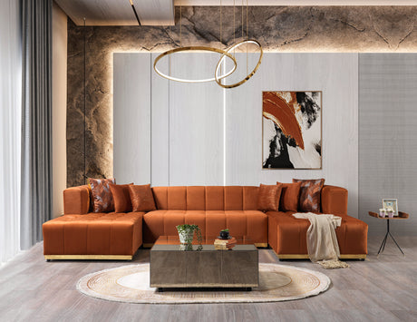 Elisha Orange Velvet Double Chaise 140" Sectional from Nova Furniture - Luna Furniture