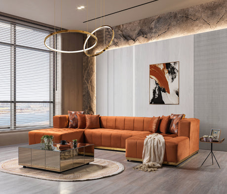 Elisha Orange Velvet Double Chaise 140" Sectional from Nova Furniture - Luna Furniture