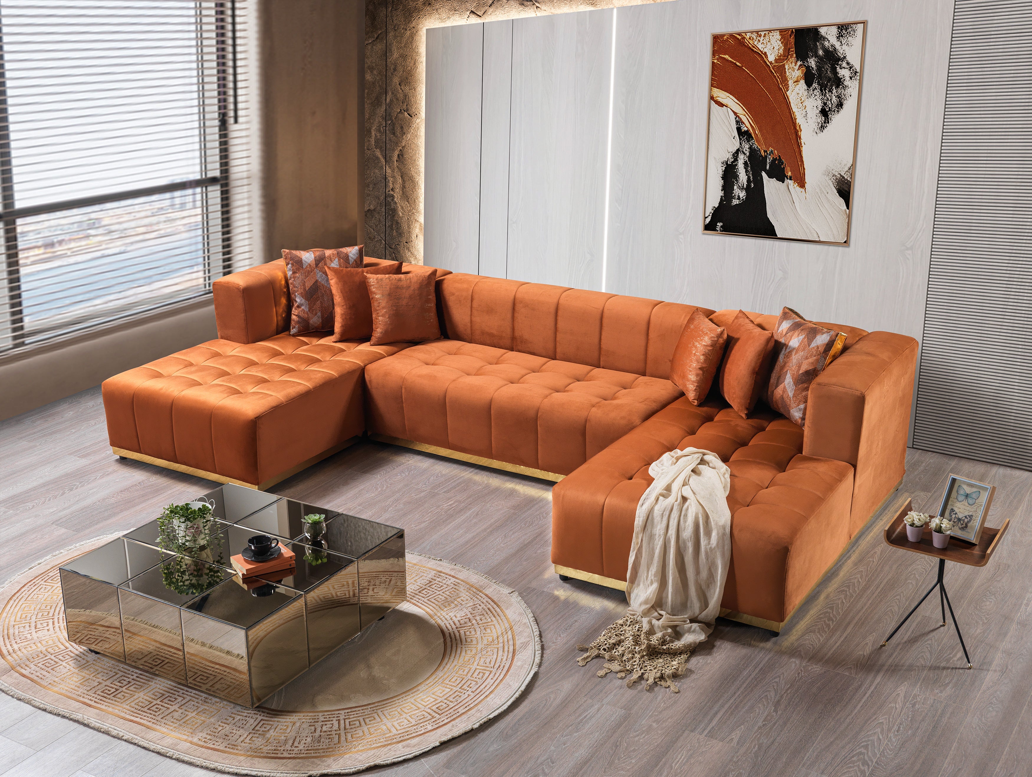 Nova Furniture Elisha Orange Velvet Double Chaise 140