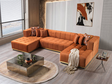 Elisha Orange Velvet Double Chaise 140" Sectional from Nova Furniture - Luna Furniture