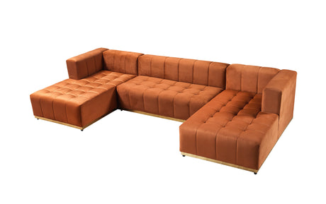 Elisha Orange Velvet Double Chaise 140" Sectional from Nova Furniture - Luna Furniture