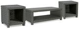 Elite Park Outdoor Coffee Table with 2 End Tables in Gray from Ashley Furniture - Luna Furniture