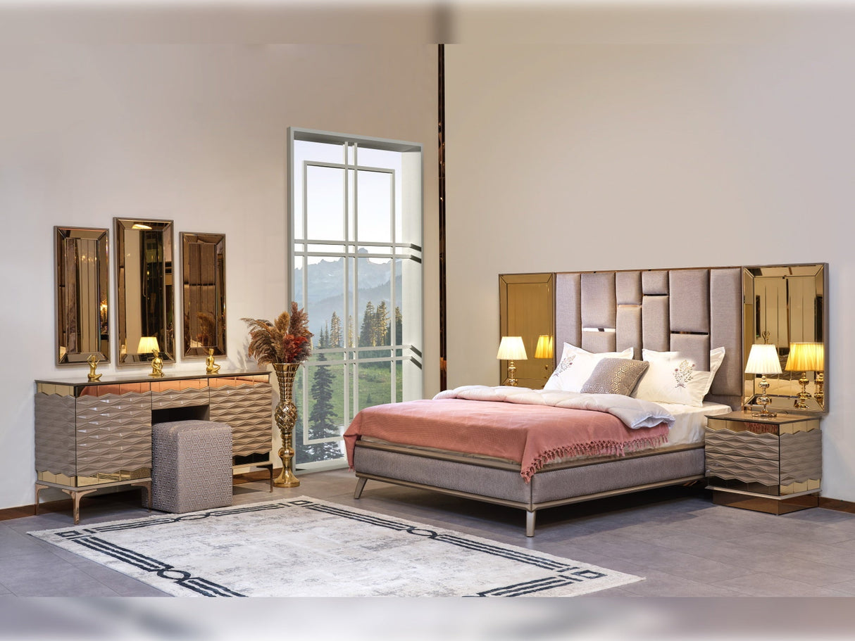Elite Bedroom (Queen Frame With Headboard & Dresser With Mirror & 2 Nightstand With Back ) from Furnia - Luna Furniture