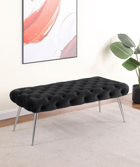 Ella Black Upholstered Tufted Bench Stainless Steel Legs from Coaster - Luna Furniture