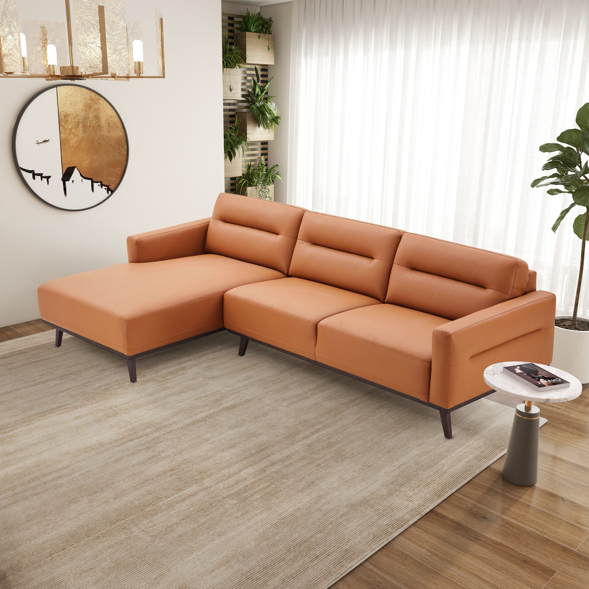 Ella Cognac Vegan Leather Left Facing Sectional Couch – Luna Furniture