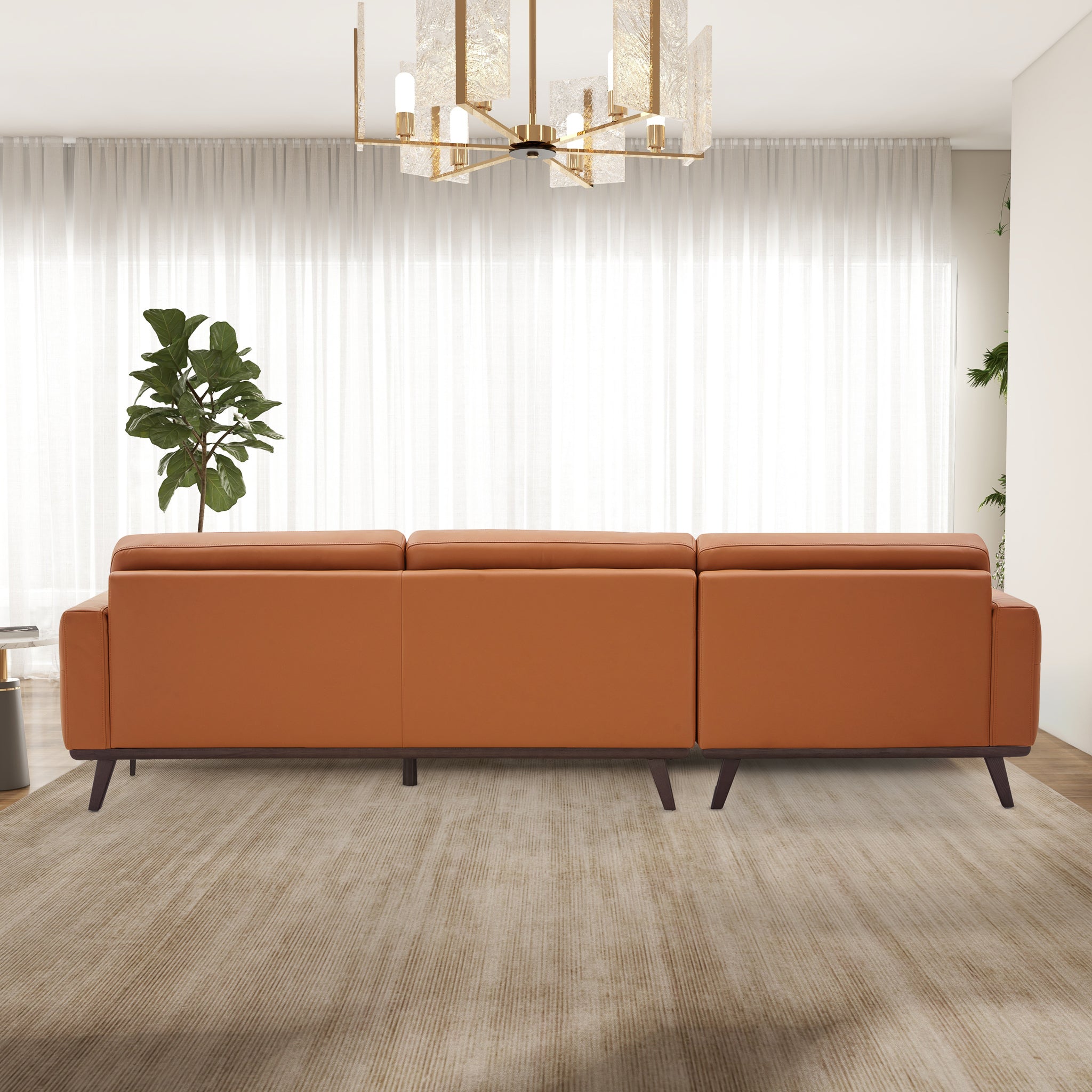 Ella Cognac Vegan Leather Left Facing Sectional Couch – Luna Furniture