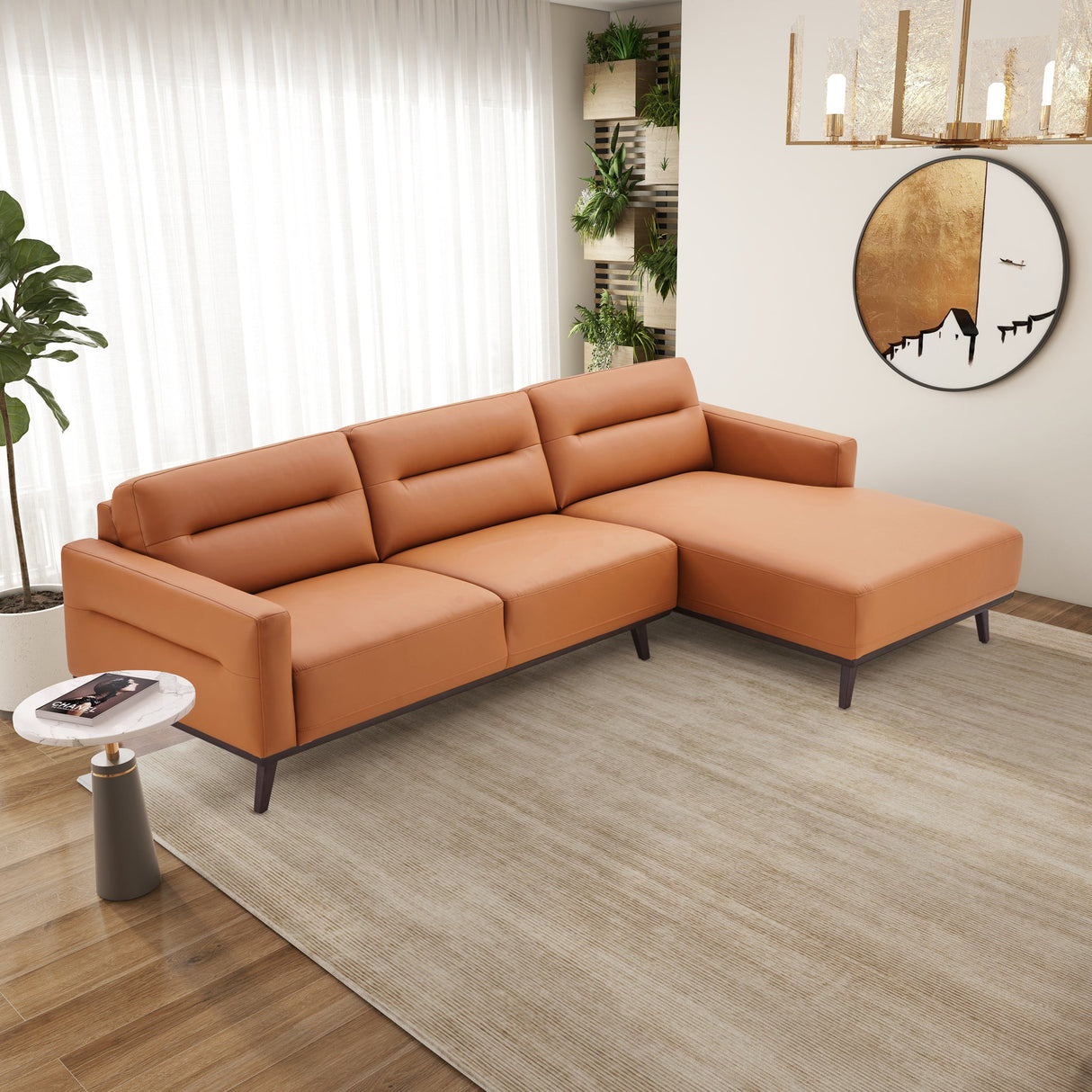 Ella Cognac Vegan Leather Right Facing Sectional Sofa from Midinmod - Luna Furniture