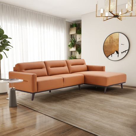 Ella Cognac Vegan Leather Right Facing Sectional Sofa from Midinmod - Luna Furniture