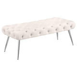 Ella Ivory Upholstered Tufted Bench Stainless Steel Legs from Coaster - Luna Furniture