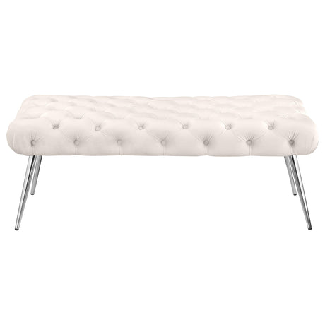 Ella Ivory Upholstered Tufted Bench Stainless Steel Legs from Coaster - Luna Furniture