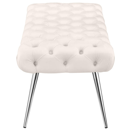 Ella Ivory Upholstered Tufted Bench Stainless Steel Legs from Coaster - Luna Furniture