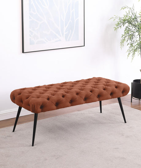 Ella Rust Upholstered Tufted Bench Stainless Steel Legs from Coaster - Luna Furniture