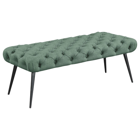 Ella Teal Upholstered Tufted Bench Stainless Steel Legs from Coaster - Luna Furniture