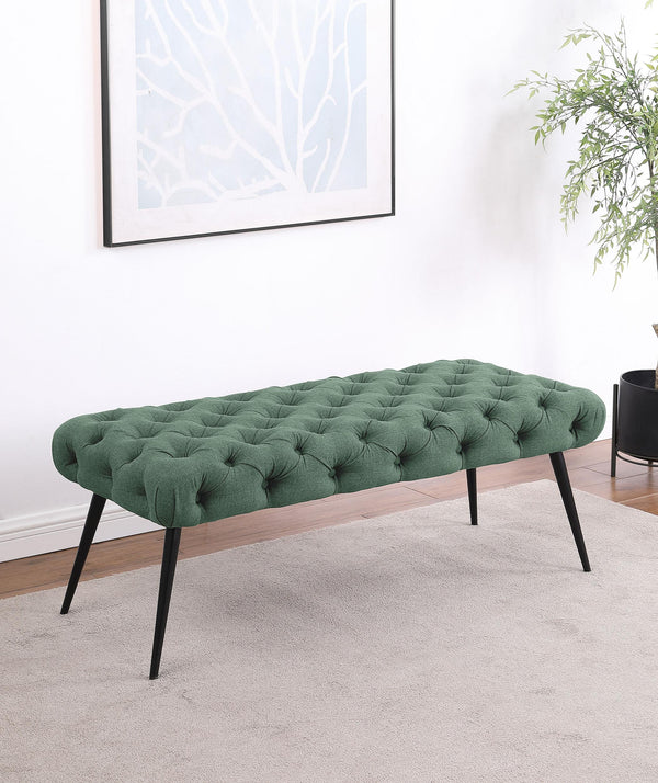 Ella Teal Upholstered Tufted Bench Stainless Steel Legs