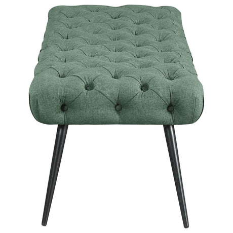 Ella Teal Upholstered Tufted Bench Stainless Steel Legs from Coaster - Luna Furniture