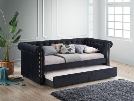 Ellie Black Velvet Twin Daybed with Trundle from Crown Mark - Luna Furniture