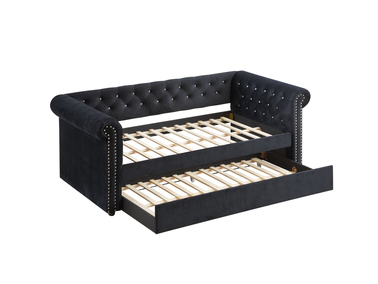 Ellie Black Velvet Twin Daybed with Trundle from Crown Mark - Luna Furniture