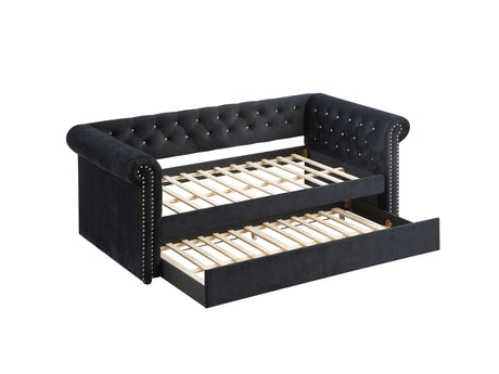 Ellie Black Velvet Twin Daybed with Trundle from Crown Mark - Luna Furniture