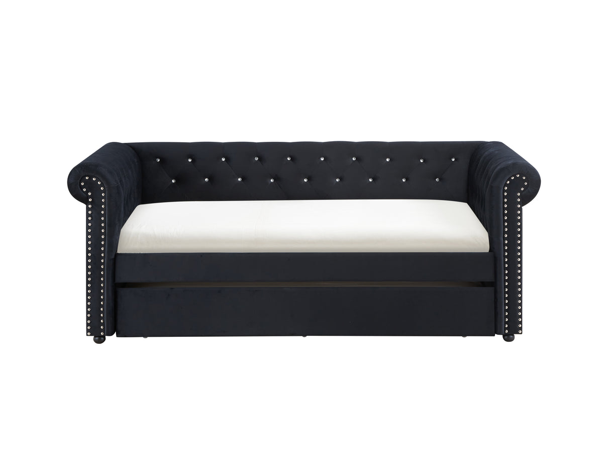Ellie Black Velvet Twin Daybed with Trundle from Crown Mark - Luna Furniture