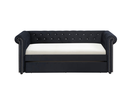 Ellie Black Velvet Twin Daybed with Trundle from Crown Mark - Luna Furniture