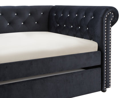 Ellie Black Velvet Twin Daybed with Trundle from Crown Mark - Luna Furniture